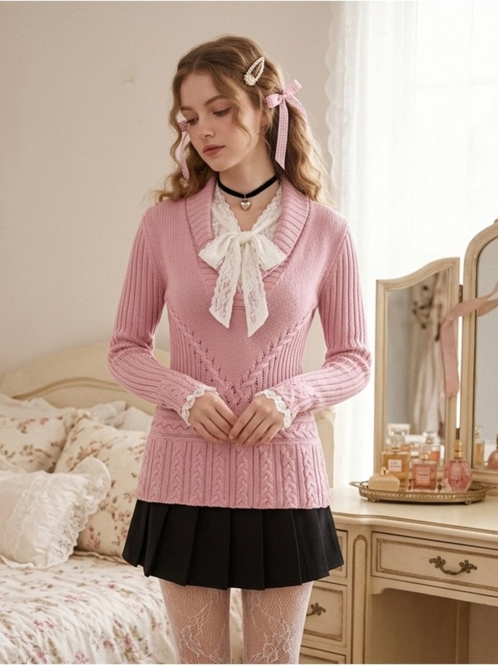 VTG Old Navy Pink Knit Pullover Sweater Shawl Collar Coquette Y2K Tunic M